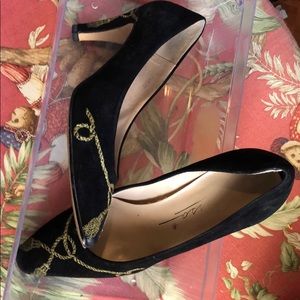 Caresa Black Suede and Gold Rope Vintage Heels.